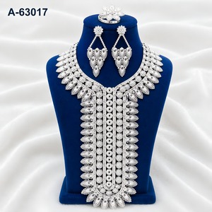 Parure de bijoux ethniques de créateur en zircon, boucles d'oreilles pendantes longues, plaqué argent, collection fiançailles, anniversaire, mariage A-63017 - Product Image 1