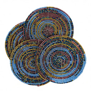 Handmade Durable Modern Multicolor <b>Beaded</b> Spiral Design <b>Coaster</b> with Embroidery Colorful Mug & Table Decor - Product Image 1