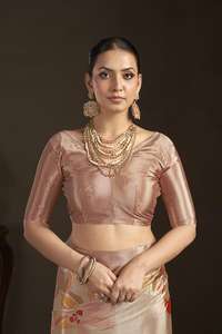 Sari prêt-à-porter haut de gamme avec chemisier cousu, en crêpe de soie à imprimé numérique floral, fournisseur en gros de saris indiens - Product Image 5