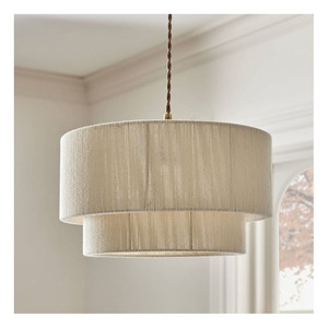 Lampe suspendue en tissu Japandi, luminaire suspendu minimaliste en lin à plusieurs niveaux avec abat-jour en forme de tambour superposé pour la salle à manger, la salle de séjour, décoration - Product Image 5