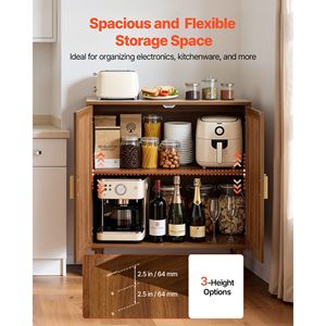 Mobiletto in Rattan con 2 Ante Magnetiche e Ripiani Regolabili, Gambe in Legno, Credenza e Vetrina per Porcellana - Product Image 4