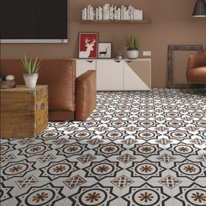 Carrelage en porcelaine 300x300 mm, motif floral et géométrique, pour usage décoratif mural et au sol en intérieur. - Product Image 2