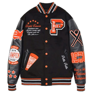 Chaqueta Varsity para Hombre, Estilo Letterman con Parches Bordados, Preppy, para Otoño, Corte Regular, Cuello Camisero - Product Image 2