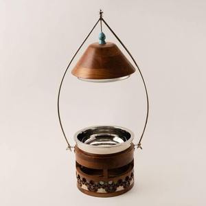 Luxury Wooden Chafing Dish Set Hanging Cloche Dome <b>Food</b> Warmer Islamic Design Carved Buffet <b>Server</b> for Ramadan Party - Product Image 4