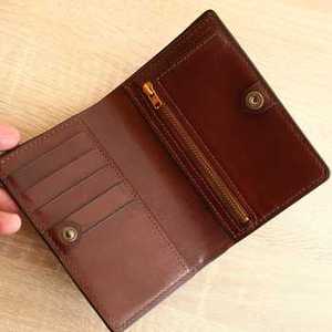Wolf Face Carved Border Stitched Hand Tooled 100% Genuine Leather Material Brown Color Card <b>Holder</b> Bi-Fold <b>Wallet</b> Button Closure - Product Image 2