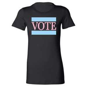 T-shirt graphique « Women Vote » bleu clair imprimé, manches courtes, en coton, décontracté, streetwear d'été, personnalisable avec logo - Product Image 1