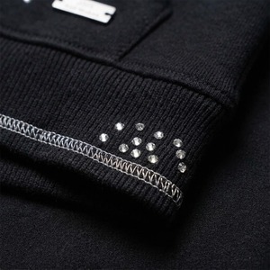Men's Black Hooded Sweatshirt With Rhinestone Dot Pattern And Trust Logo Front Zipper Regular Fit French Terry Material - Product Image 4