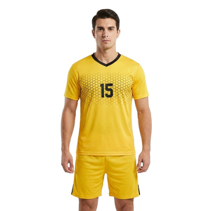 ชุดเสื้อฟุตบอลคอวีสีเหลืองสำหรับผู้ชาย แขนสั้น พิมพ์ลายหมายเลขทีม 15 ระบายเหงื่อได้ดี ใส่ได้ทุกฤดู ชุดยูนิฟอร์มสำหรับผู้ใหญ่ - Product Image 1