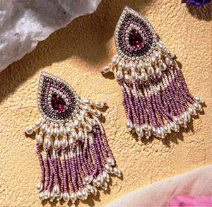 Pendientes de Perlas y Piedras Rosas, Pendientes de Flores con Cuentas, Joyería Festiva para Mujer al Mejor Precio - Product Image 1