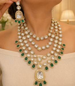 Conjunto de Collar y Pendientes de Latón de Alta Calidad con Doble Piedra de Moissanita Chapada en Oro, Joyería de Diseño para Mujer, Regalo de Boda - Product Image 1
