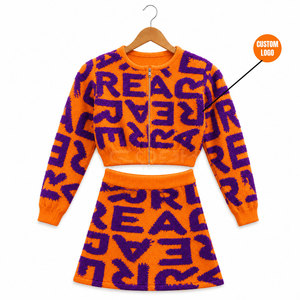 Conjunto de Dos Piezas Cosh International Sisterhood Sorority, Top con Cierre y Estampado de Letras en Naranja y Morado con Minifalda, Ropa Sexy para Club, Otoño - Product Image 5