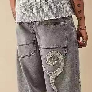 Pantalones vaqueros vintage para hombre, de corte holgado, transpirables, de alta calidad, OEM, con bolsillos tipo cargo, lavados al ácido. - Product Image 2