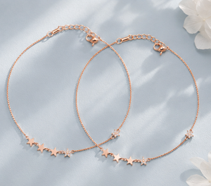 Tobillera de Plata de Ley 925 Chapada en Oro Rosa con Estrella para Mujer, Marca Seaila |   Elegante Collar Minimalista Ajustable de 9.5" + 1" de Largo con Piedra CZ Hecho a Mano - Product Image 3