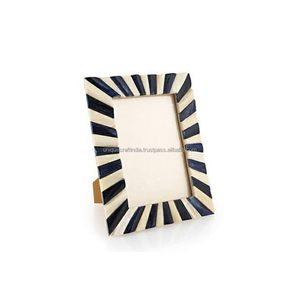 Handcrafted Wooden Photo <b>Frame</b> with Yellow and White Diamond Pattern Bright Modern Home Decor Accent - Product Image 2