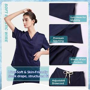 Conjunto de Uniforme Médico para Hombre, Top Elástico con Cuello en V y Pantalones con Cintura Elástica, Transpirable, 2 Piezas, 3 Bolsillos, Secado Rápido - Product Image 4