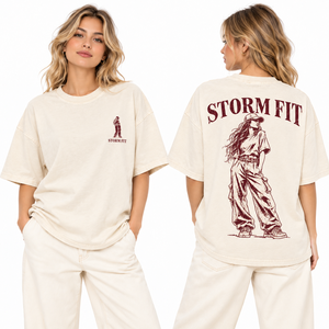 เสื้อยืดโอเวอร์ไซส์สีเขียวสำหรับผู้หญิง แบรนด์ Storm Fit คอกลม แขนสั้น ทรงหลวม ผ้าคอตตอนเจอร์ซีย์ 100% ซักย้อมแบบแอซิดวอช สไตล์สตรีทแวร์ แห้งเร็ว - Product Image 2
