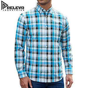 Chemise à carreaux turquoise pour homme avec logo personnalisé, col boutonné, hauts décontractés, chemise à carreaux pour homme OEM à manches longues en flanelle - Product Image 1