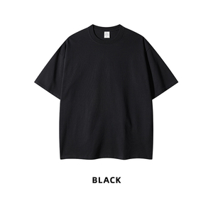 Men's Oversized Black Cotton Jersey T-Shirt Regular Sleeve O-Neck Casual <b>Blank</b> Design Regular Length Knitted Heavy <b>Weight</b> 270g - Product Image 1