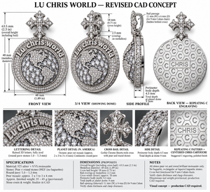 Pendentif Médaillon Croix Chrétienne en Argent 925 Plaqué Rhodium avec Breloque Planète et Pierre Brillante Taillée Perle, Bijoux Hip Hop pour Homme - Product Image 1