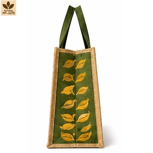Custom Printed Jute Grocery <b>Bag</b> with Inside PP Lamination Cotton Handles <b>Reusable</b> Wholesale Totes OEM ODM Private Label Exporter - Product Image 2