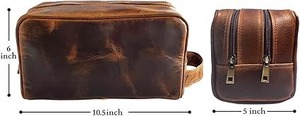Neceser de Cuero Genuino para Hombre, Bolsa de Aseo para Viaje, Kit de Afeitado, Organizador de Artículos de Baño, Bolsa de Cosméticos de Cuero para Mujer - Product Image 4