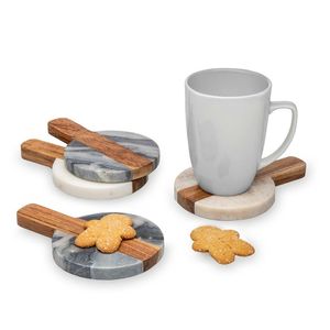 Marble Wood <b>Coasters</b> Round Reusable <b>Drink</b> <b>Coasters</b> with Handle Modern Table Mat for Home Office - Product Image 1