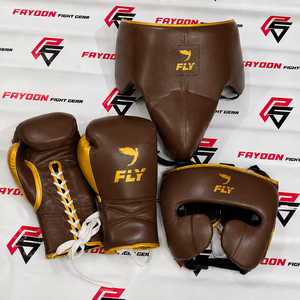 Juego de Boxeo de Cuero Genuino Hecho a Mano en Pakistán, Diseño Personalizado OEM, Venta al Por Mayor, Negro/Dorado, con Guantes, Protector de Cabeza y Protector Inguinal - Product Image 2