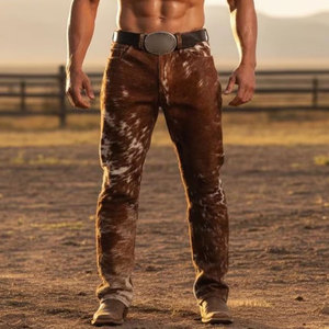 Pantalon en cuir de vachette authentique pour homme, fait main, hiver, taille mi-haute, devant plat, coupe droite, fermeture boutonnée - Product Image 3