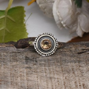 Round Cut Citrine Gemstone <b>Ring</b> Bezel Setting Minimalist 925 Sterling Silver Oxidized Boho Jewelry Gift for Women Party - Product Image 6