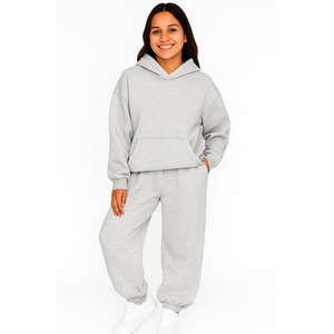 Ensemble de survêtement gris à capuche pour femme, en coton, coupe décontractée, pantalon long et sweat-shirt, couleur unie, idéal pour l'automne - Product Image 1
