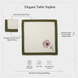 Serviette en coton blanche brodée de fleurs avec bordure, linge de table réutilisable de qualité supérieure pour une décoration élégante de la table et de la salle à manger. - Product Image 3