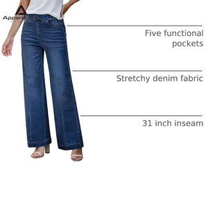 Durable Material High Quality Women's <b>Jeans</b> Trousers Casual Wear <b>Elastic</b> <b>Waist</b> Straight <b>Jeans</b> Pants - Product Image 4