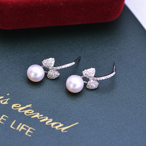 Freshwater 7-8mm White Round Fine Dangle Earrings with Simple Style <b>Bright</b> <b>Light</b> S925 Silver White Round <b>Bright</b> <b>Light</b> Note - Product Image 4