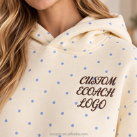 Sweat à capuche surdimensionné personnalisé OEM en molleton 100 % coton avec imprimé pois et broderie, style preppy pour femme