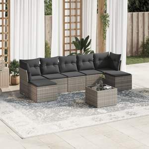 Conjunto de Sofá de Jardín de Ratán PE Gris y Acero con Recubrimiento en Polvo con Vidrio Templado, Muebles de Exterior Premium - Product Image 1