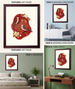<b>Framed</b> Wooden <b>Wall</b> Art Carved Birds And Flowers Traditional Decor For Living Room - Product Image 2