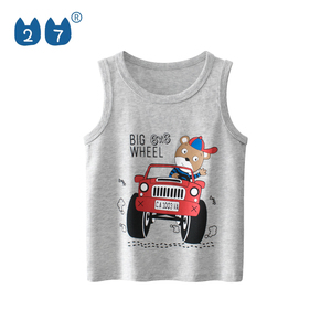Débardeur en tricot gris pour homme, imprimé ours de dessin animé, col rond, style décontracté, respirant, 100 % coton - Product Image 1