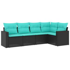 Ensemble de canapés de patio en polyrotin noir 5 pièces avec coussins, meubles d'extérieur élégants - Product Image 2