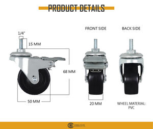 Rueda Giratoria de 2 Pulgadas con Freno, Eje Roscado de 1/4 de Pulgada, Ruedas de PVC Negras para Muebles, Estantes de Exhibición y Carritos - Product Image 2