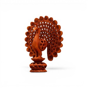 Figura de pavo real bailarín de madera hecha a mano con malla |   Adorno Decorativo de Pavo Real |   Decoración Tradicional para el Hogar en Madera - Product Image 4