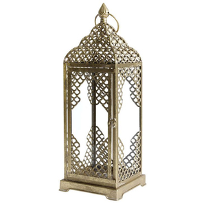 Lanterne décorative en laiton avec cadre en métal et verre transparent, porte-bougie en laiton antique durable pour la décoration de la maison et des événements - Product Image 2