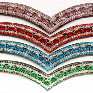 Banda de cejas de caballo hecha a mano de cuero de sillín inglés negro personalizada con cristales multicolores diamantes de imitación mega Bling diamante - Product Image 3