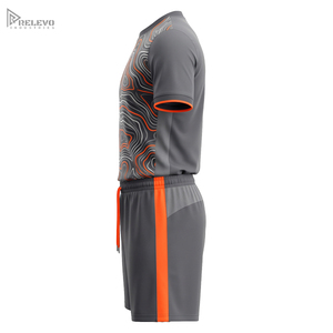 Ensemble d'uniformes de football personnalisés par sublimation pour hommes – Maillot et short en polyester/coton avec nom et numéros d'équipe – Gris et orange – Toutes saisons - Product Image 3