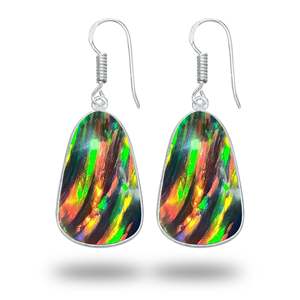Boucles d'oreilles pendantes en argent plaqué avec opale aurore véritable, faites à la main, design unique, cadeau idéal pour les fêtes et les anniversaires - Product Image 5