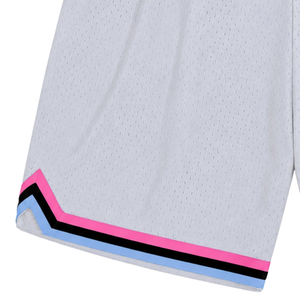 Shorts de basketball en maille sublimée blanc et rose pour hommes, en polyester, pour l'entraînement et les matchs, uniforme d'équipe, performance sportive - Product Image 5