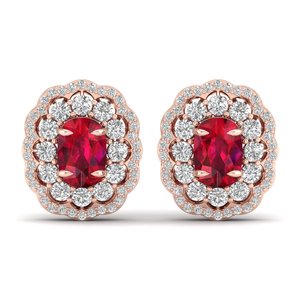 Boucles d'oreilles clous REYES classiques en or massif 14 carats avec rubis ovale de 10 carats et moissanite, fermoir à vis, bijoux personnalisés - Product Image 1