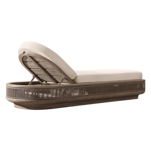 Chaise longue d'extérieur en teck de qualité supérieure avec rangement, cadre rond tressé en corde, dossier réglable, pour piscine, hôtel, villa - Product Image 4