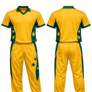 Uniforme de Cricket Amarillo Transpirable Personalizado para Hombre, Conjunto de Jersey y Pantalones con Diseño de Estrella Sublimado, Ropa de Entrenamiento Profesional para Equipos - Product Image 1