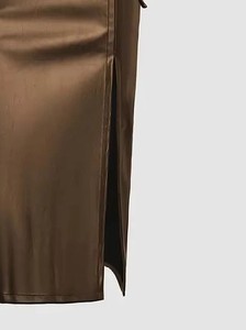 Jupe crayon mini taille haute en cuir véritable de haute qualité pour femme, avec fermeture éclair et dentelle, élégante, coupe ajustée, mode bureau, personnalisable OEM/ODM - Product Image 2
