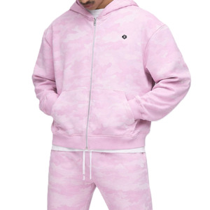 Sweat à capuche zippé pour homme, rose camouflage, en coton molletonné, style streetwear, fabrication OEM, marque privée, vente en gros - Product Image 1